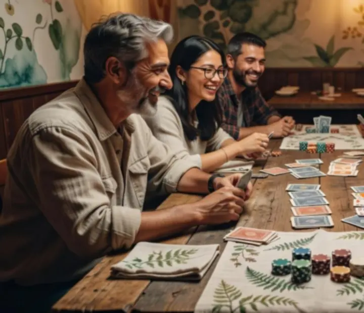 Rustic communal poker tables set for a friendly, offline evening at NAXSOL ENTERPRISES LTD