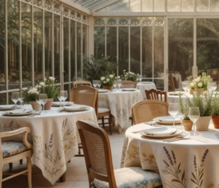 Conservatory-style private event space with linen tables at NAXSOL ENTERPRISES LTD