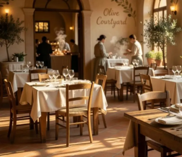 Golden-hour restaurant ambience at NAXSOL ENTERPRISES LTD with softly lit tables