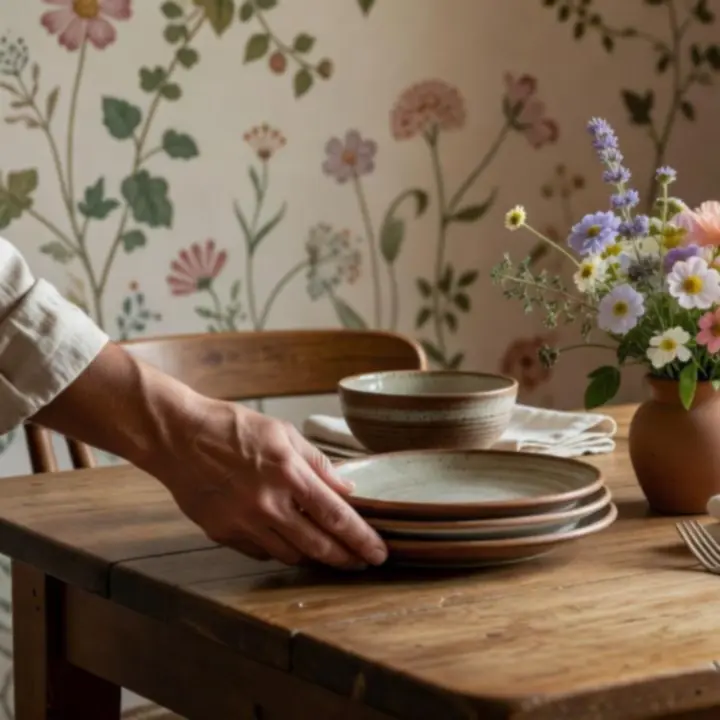 Hands arranging botanical table settings before an evening at NAXSOL ENTERPRISES LTD